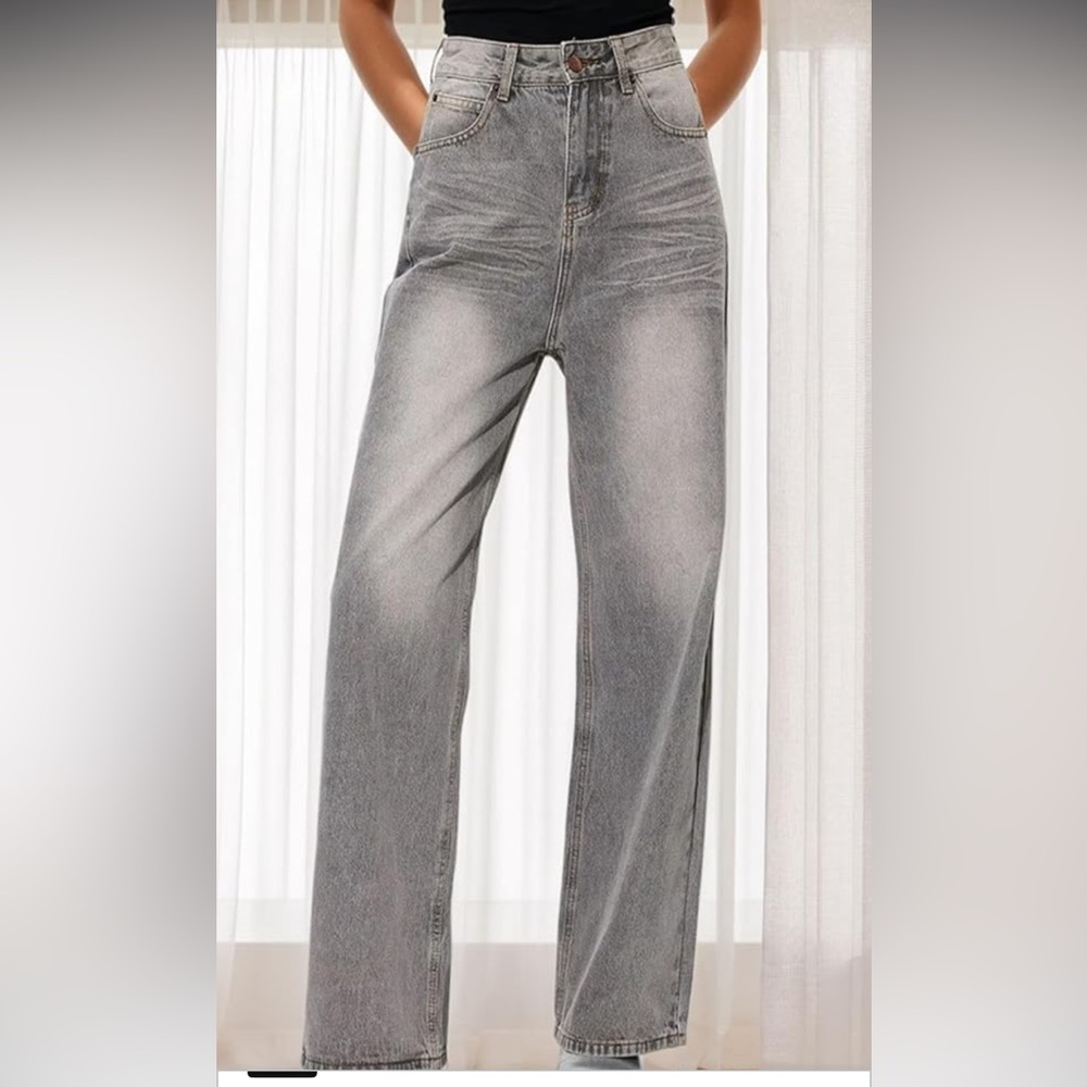 Women's Gray High-Waisted Jeans light gray size large